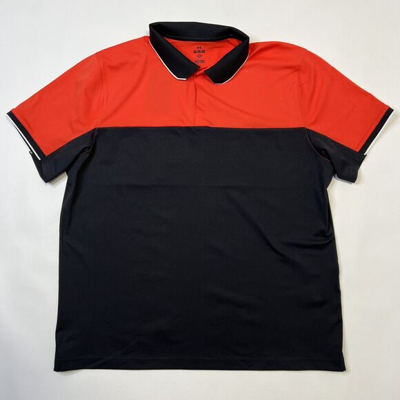 NEW Under Armour Golf Polo Vanish UA Color Block Shirt $90 Size XL Red Black - Picture 1 of 10